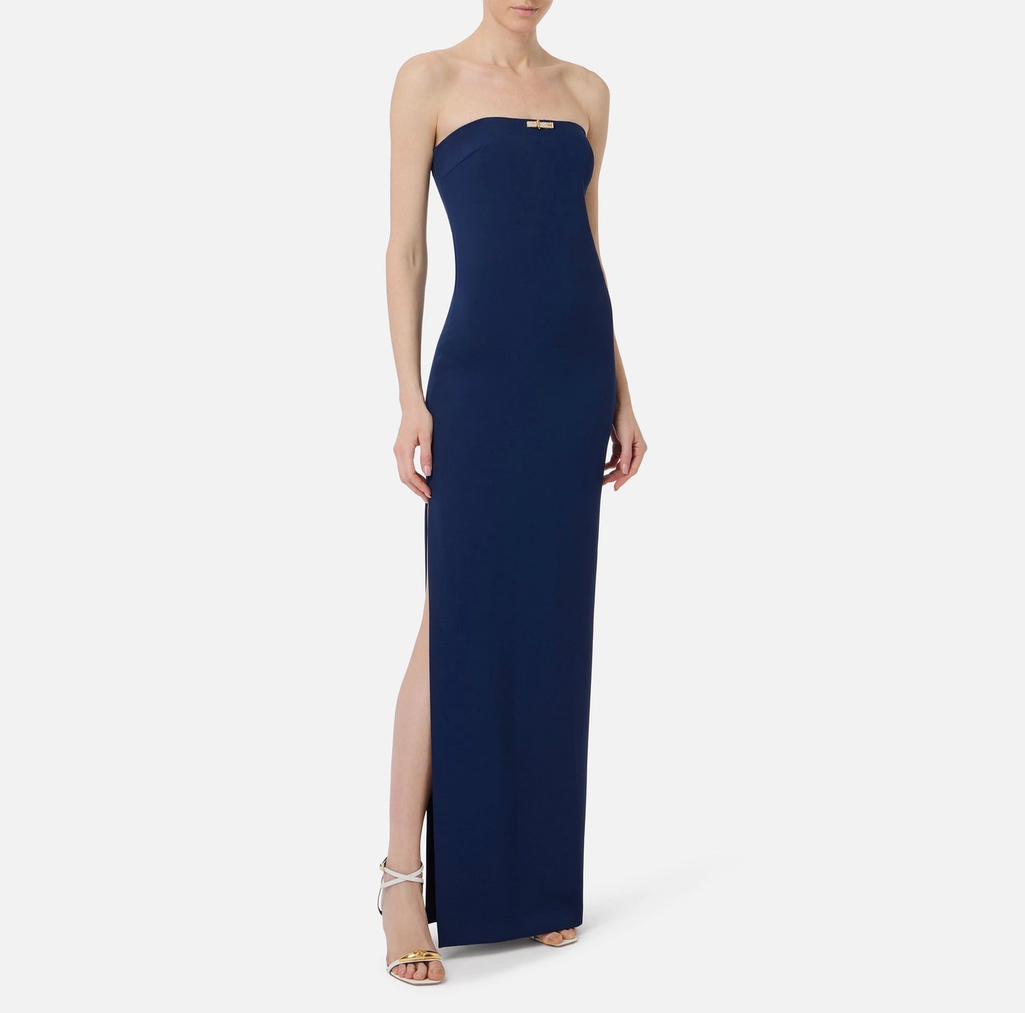Vestido Red Carpet de doble crepé ligero con detalle joya