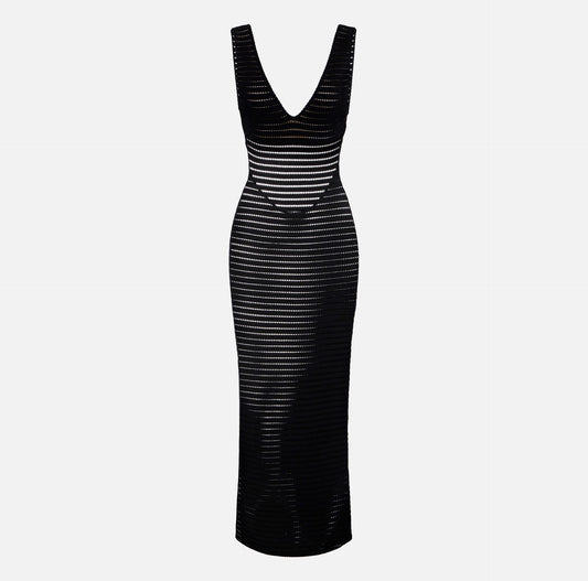 Vestido de punto calado con abertura